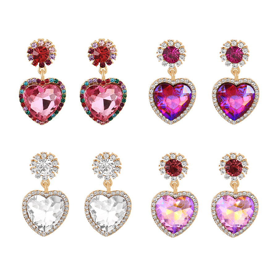 Fashion Red Alloy Diamond Heart Earrings,Drop Earrings
