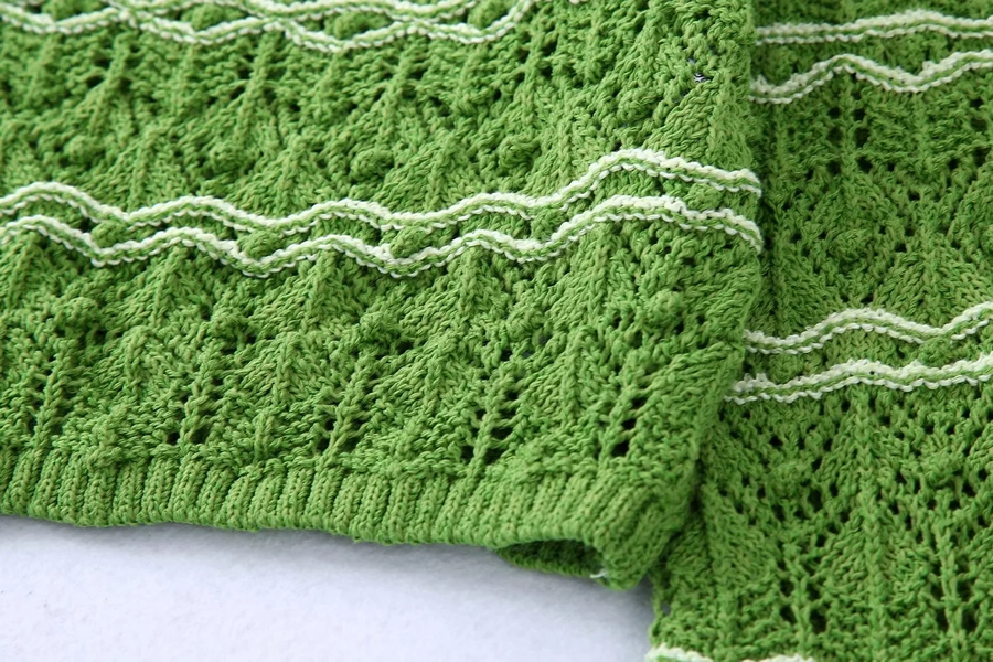 Fashion Green Textured Knit Crewneck Sweater,Sweater