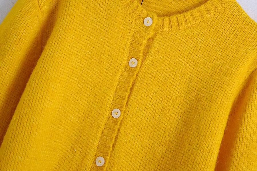 Fashion Yellow Geometric Knit Button-up Cardigan,Sweater