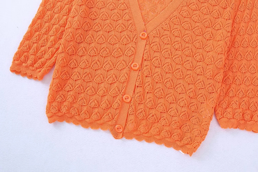 Fashion Orange Jacquard Mesh Knit V-neck Cardigan,Sweater