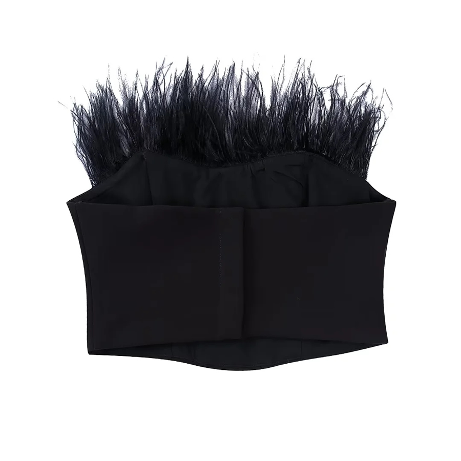 Fashion Black Woven Feather-trimmed Bandeau Top,Hair Crown