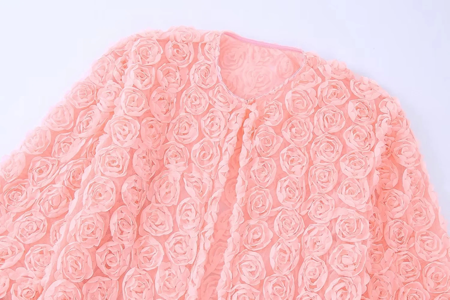 Fashion Pink Floral Textured Knitted Jacket,Sweater