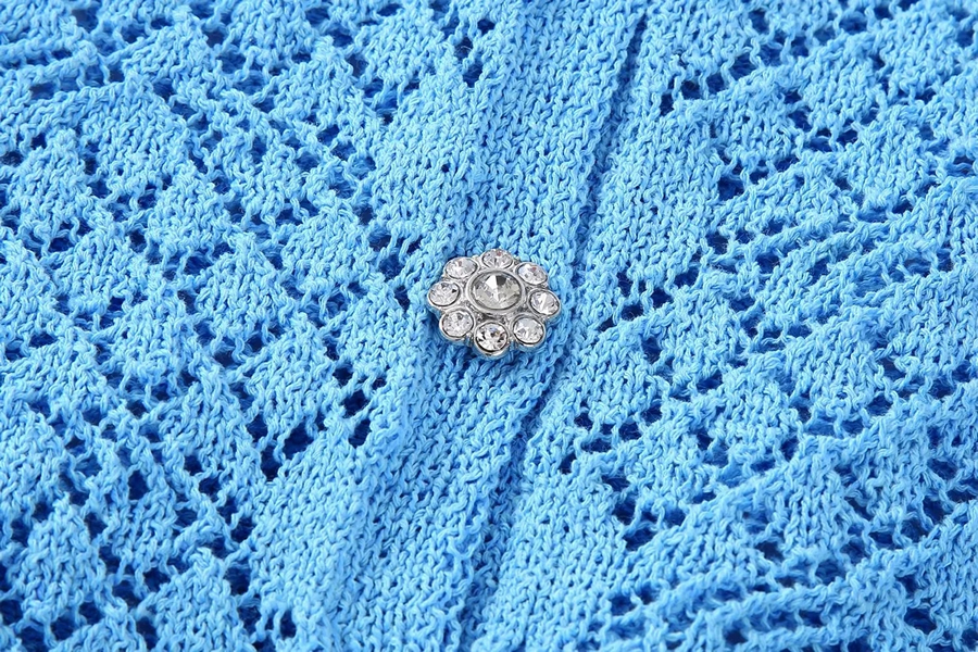 Fashion Blue Jeweled Button Knit Jacket,Sweater