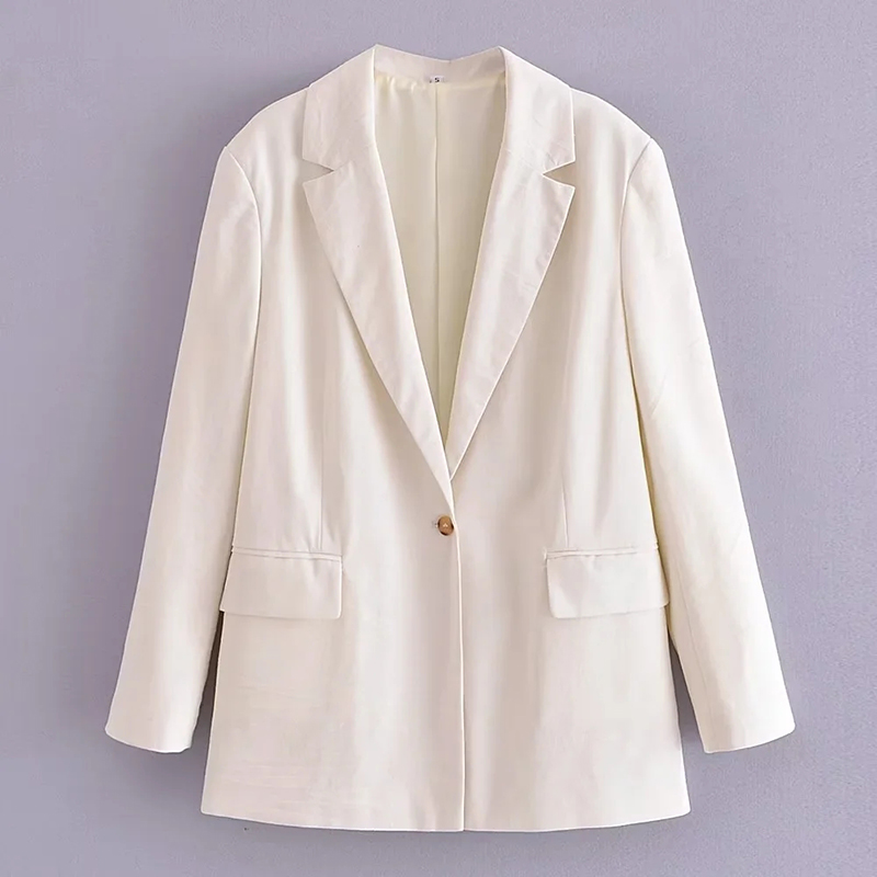 Fashion White Single-button Blazer With Woven Pockets,Coat-Jacket