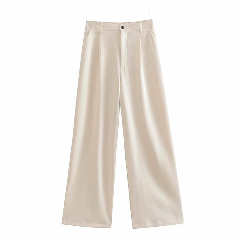 Fashion Creamy-white Polyester Straight Trousers,Pants