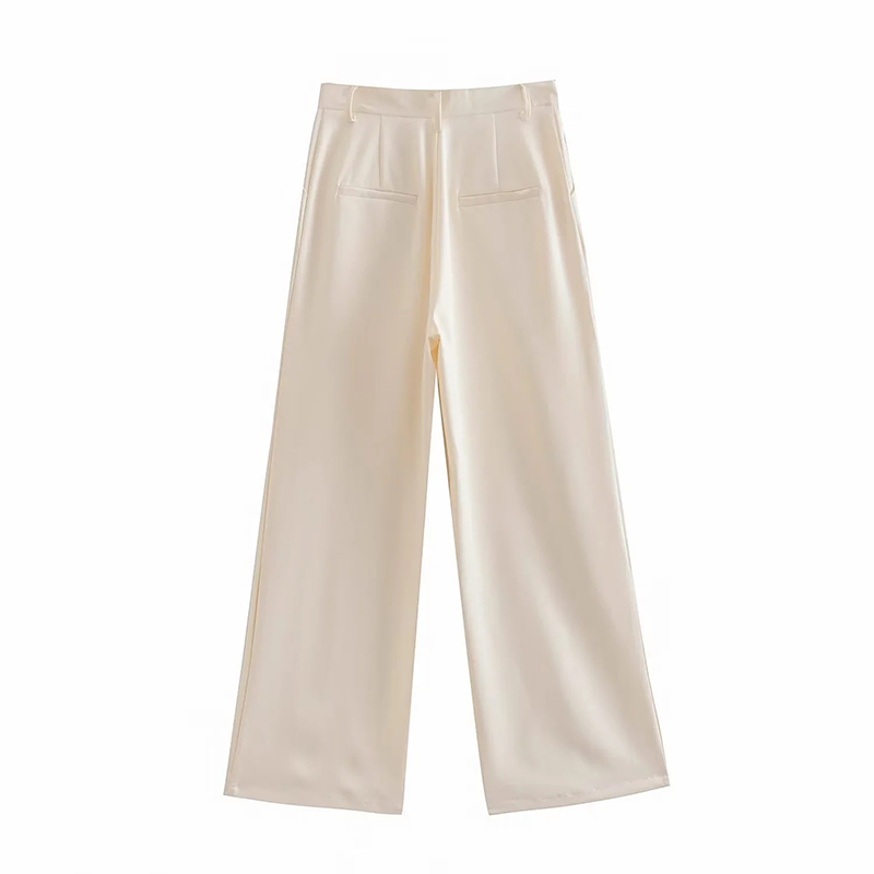 Fashion Creamy-white Polyester Straight Trousers,Pants