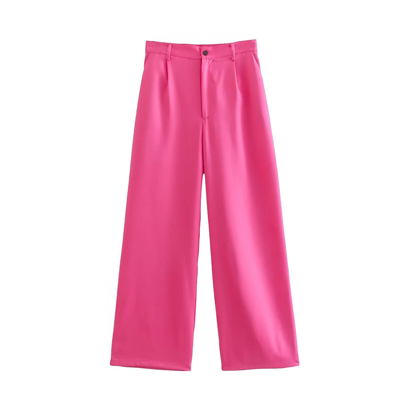 Fashion Rose Red Polyester Straight Trousers,Pants