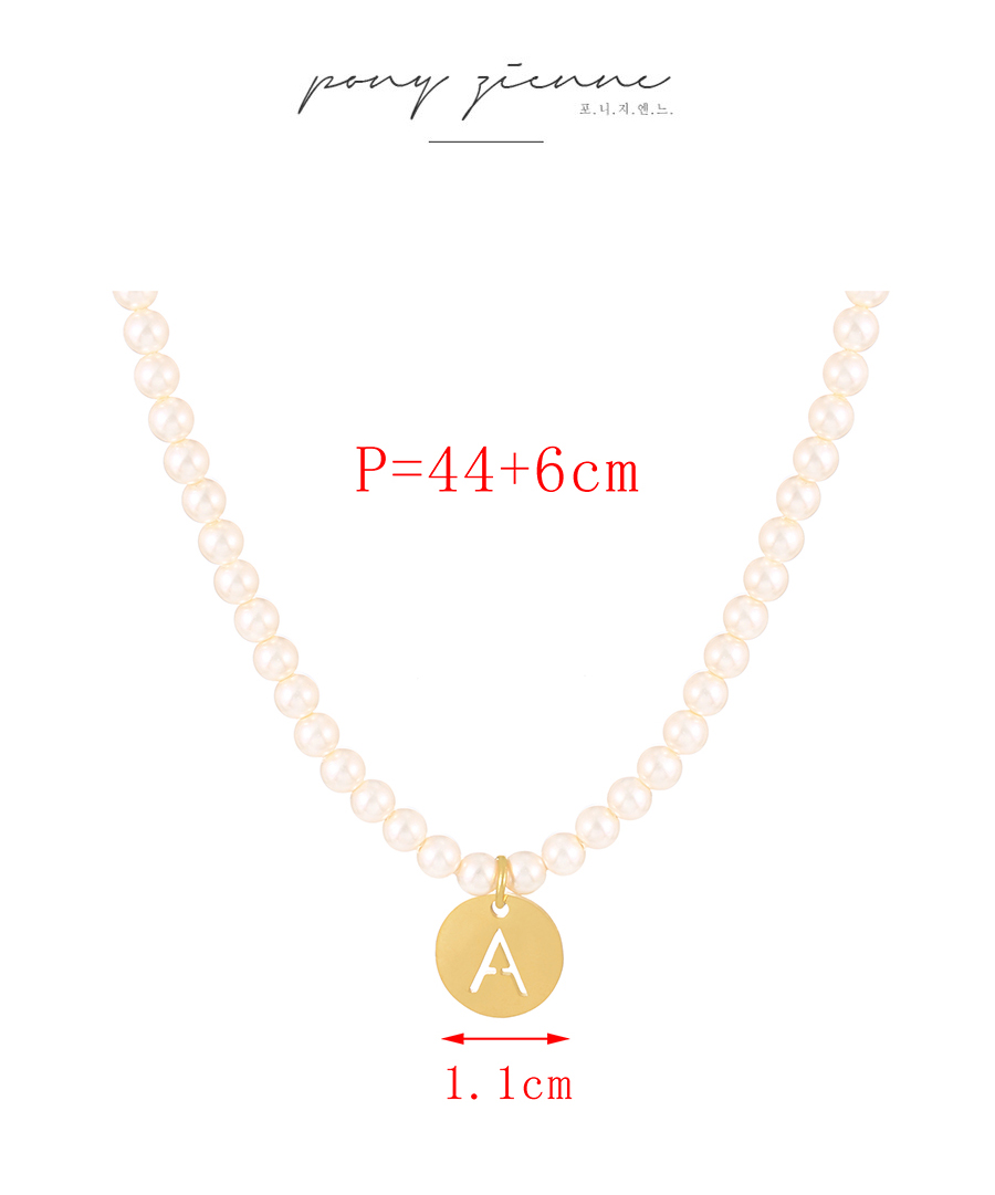 Fashion A Pearl Beaded Copper Openwork 26 Letter Pendant Necklace,Necklaces