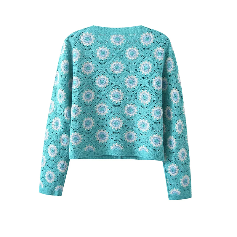 Fashion Blue Cotton Knit V-neck Cardigan,Sweater