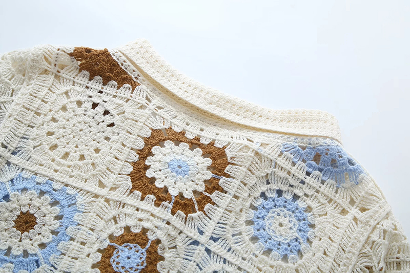 Fashion Creamy-white Lapel Crochet Knit Cardigan,Sweater