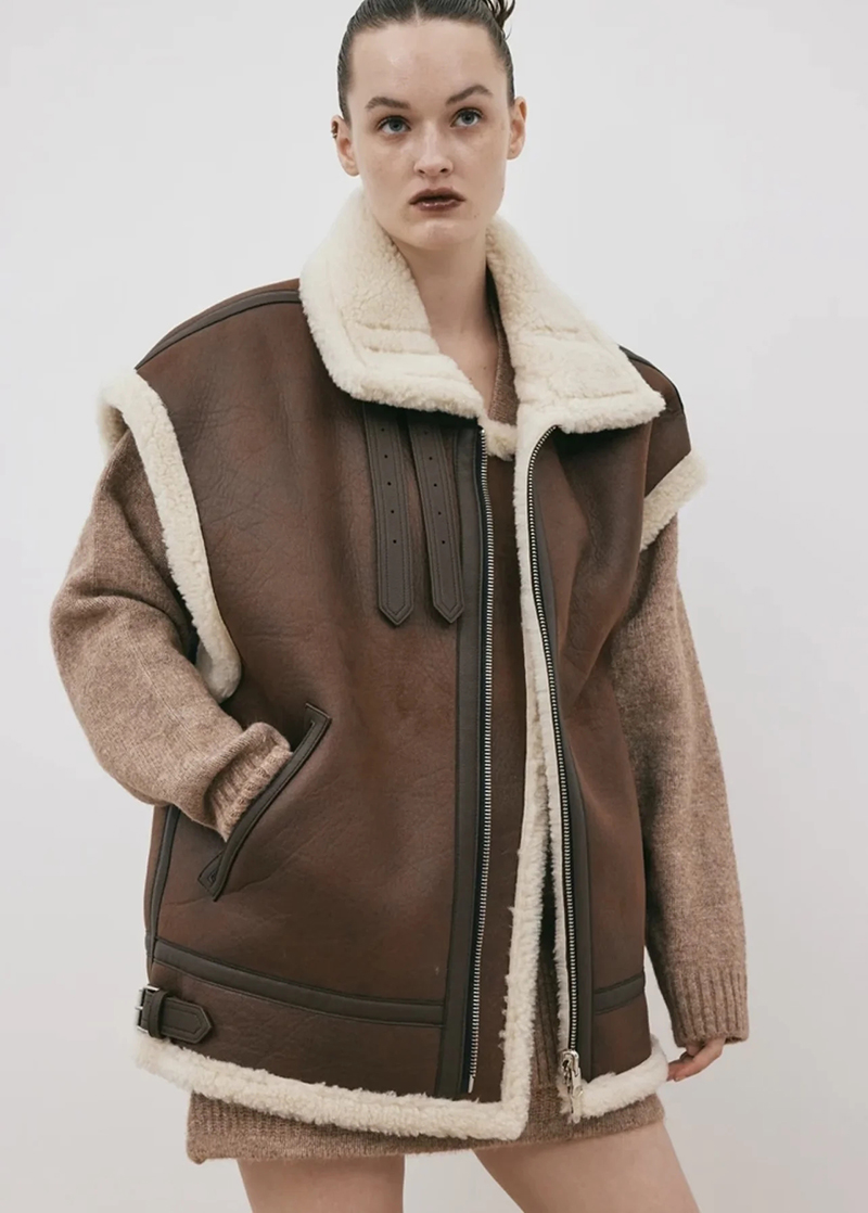 Fashion Brown Suede Lapel Zip Vest,Coat-Jacket