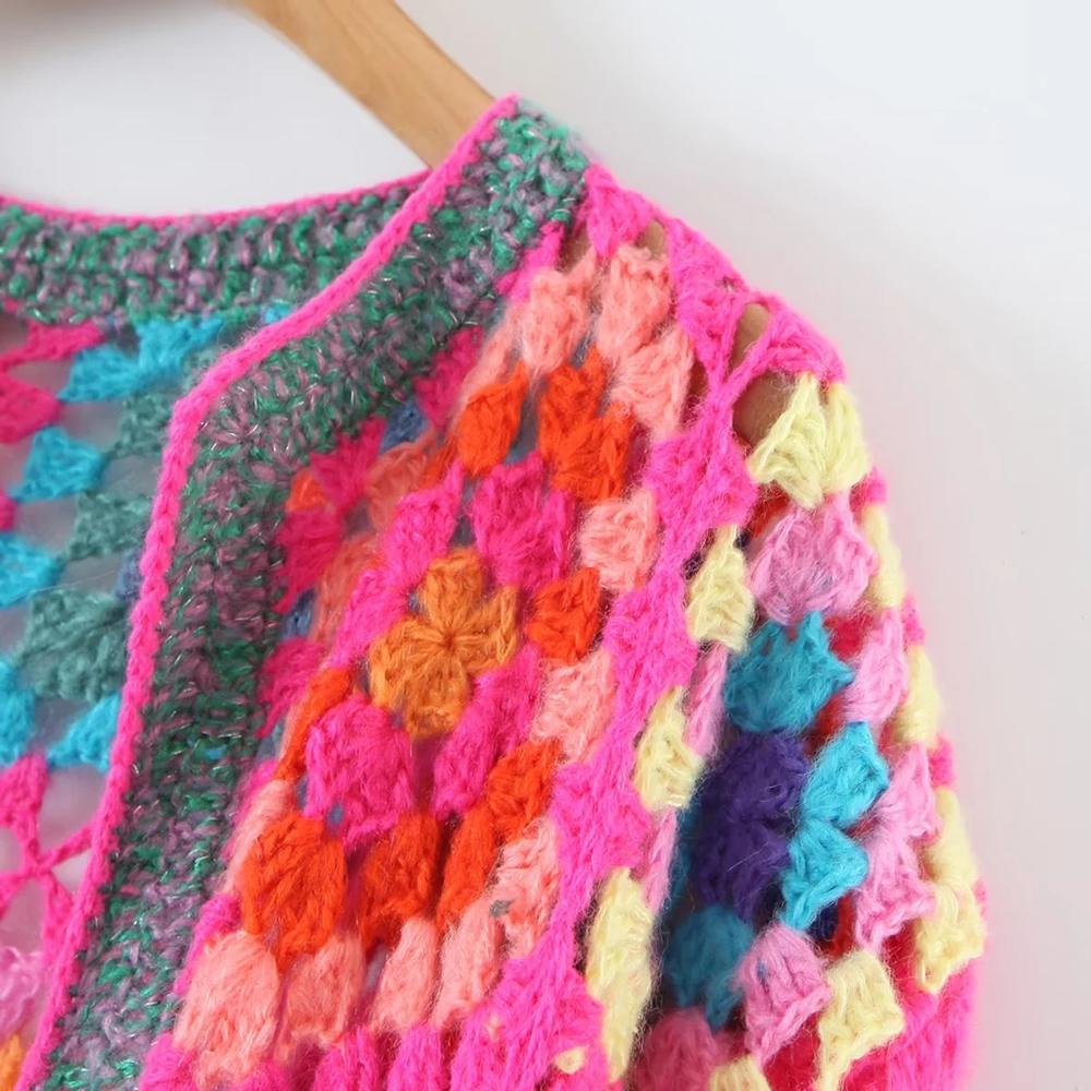 Fashion Color Multicolored Crochet Coat,Sweater