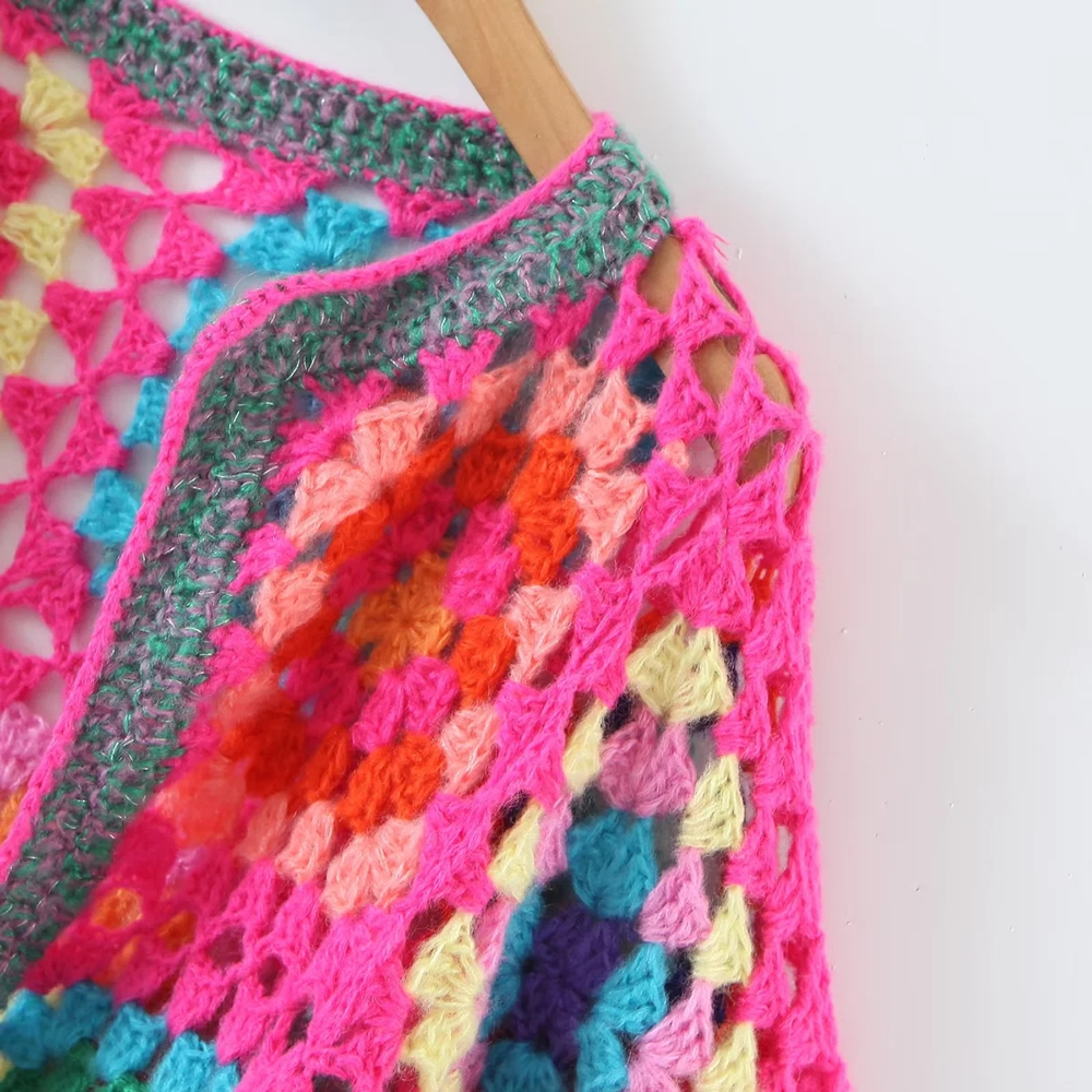 Fashion Color Multicolored Crochet Coat,Sweater