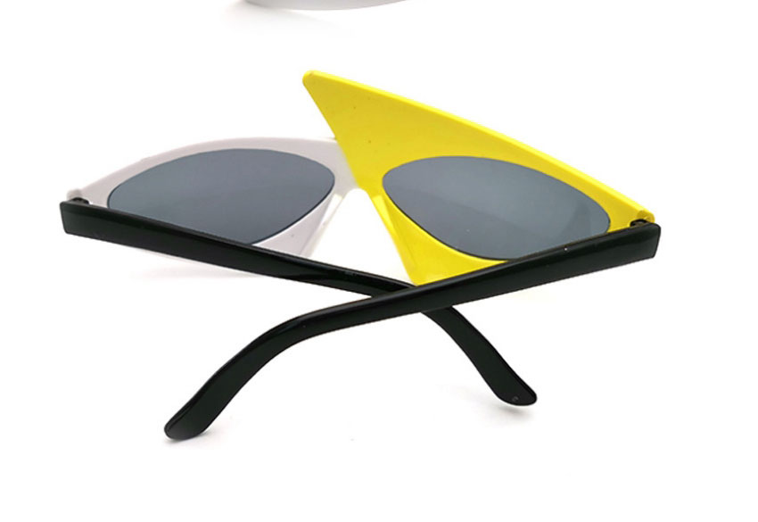 Fashion Left White Right Yellow Pc Contrast Triangle Sunglasses,Women Sunglasses