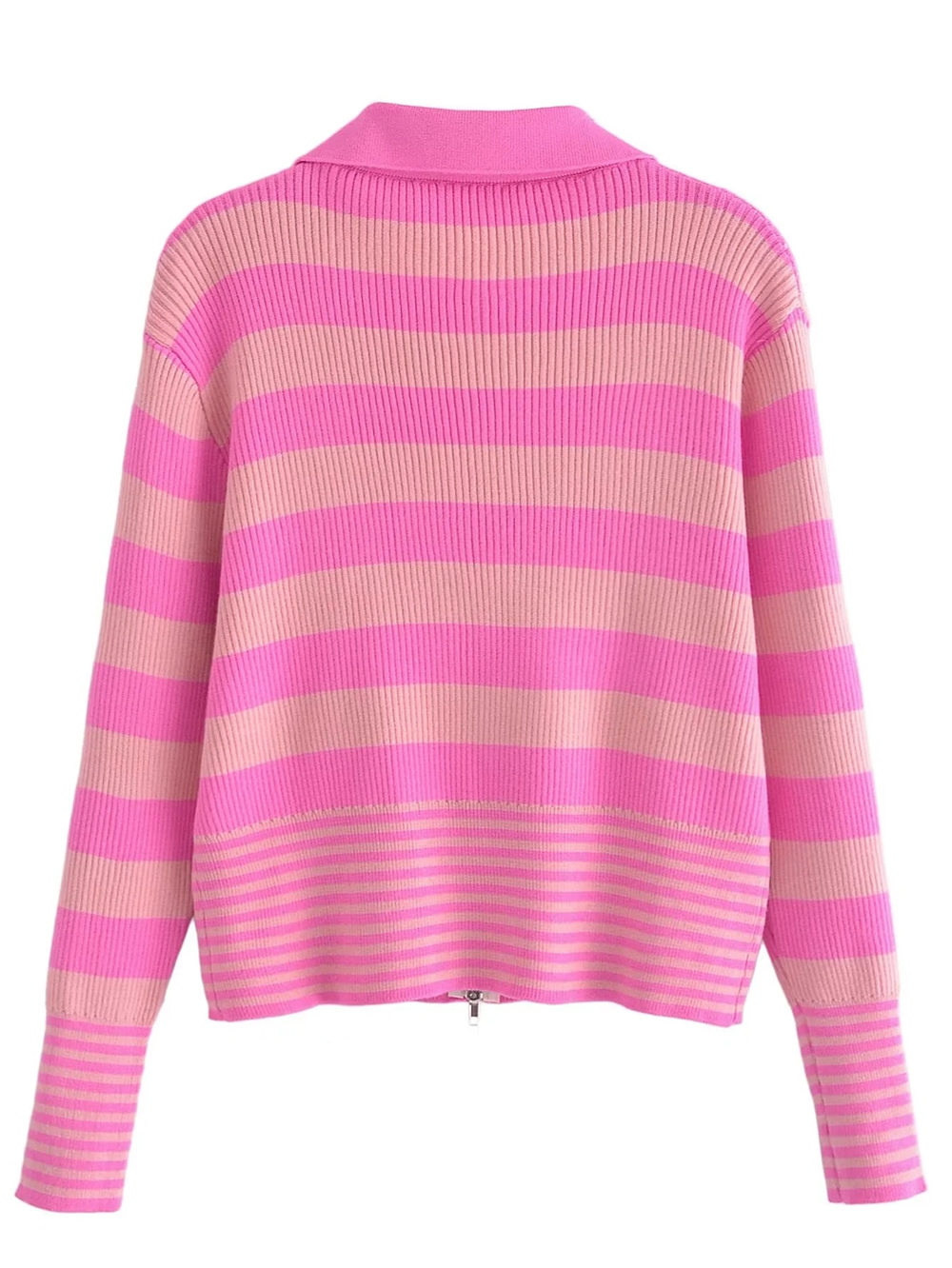 Fashion Pink Striped Panel Cardigan,Sweater