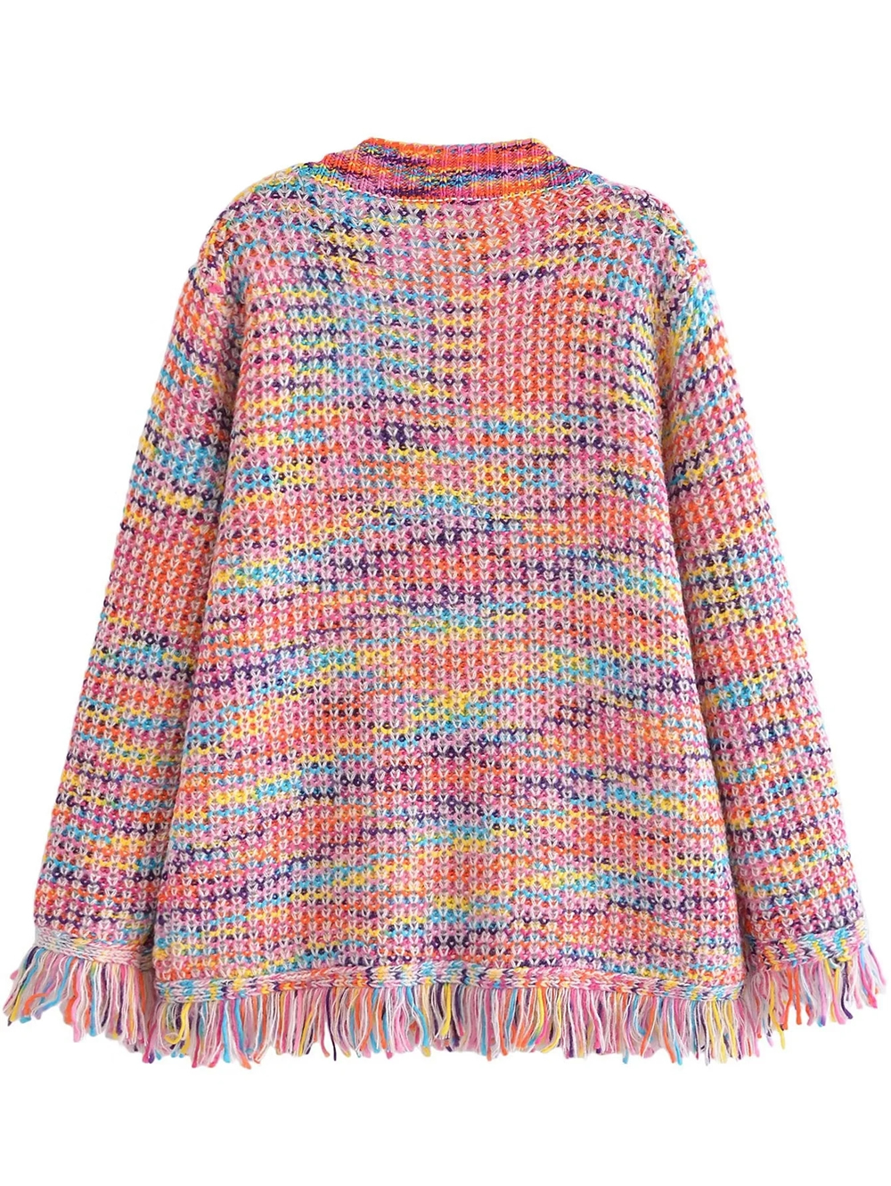 Fashion Color Rainbow Multicolor Fringe Cardigan,Sweater