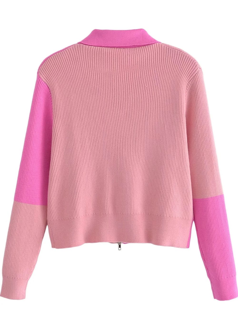 Fashion Pink Color Block Cardigan,Sweater