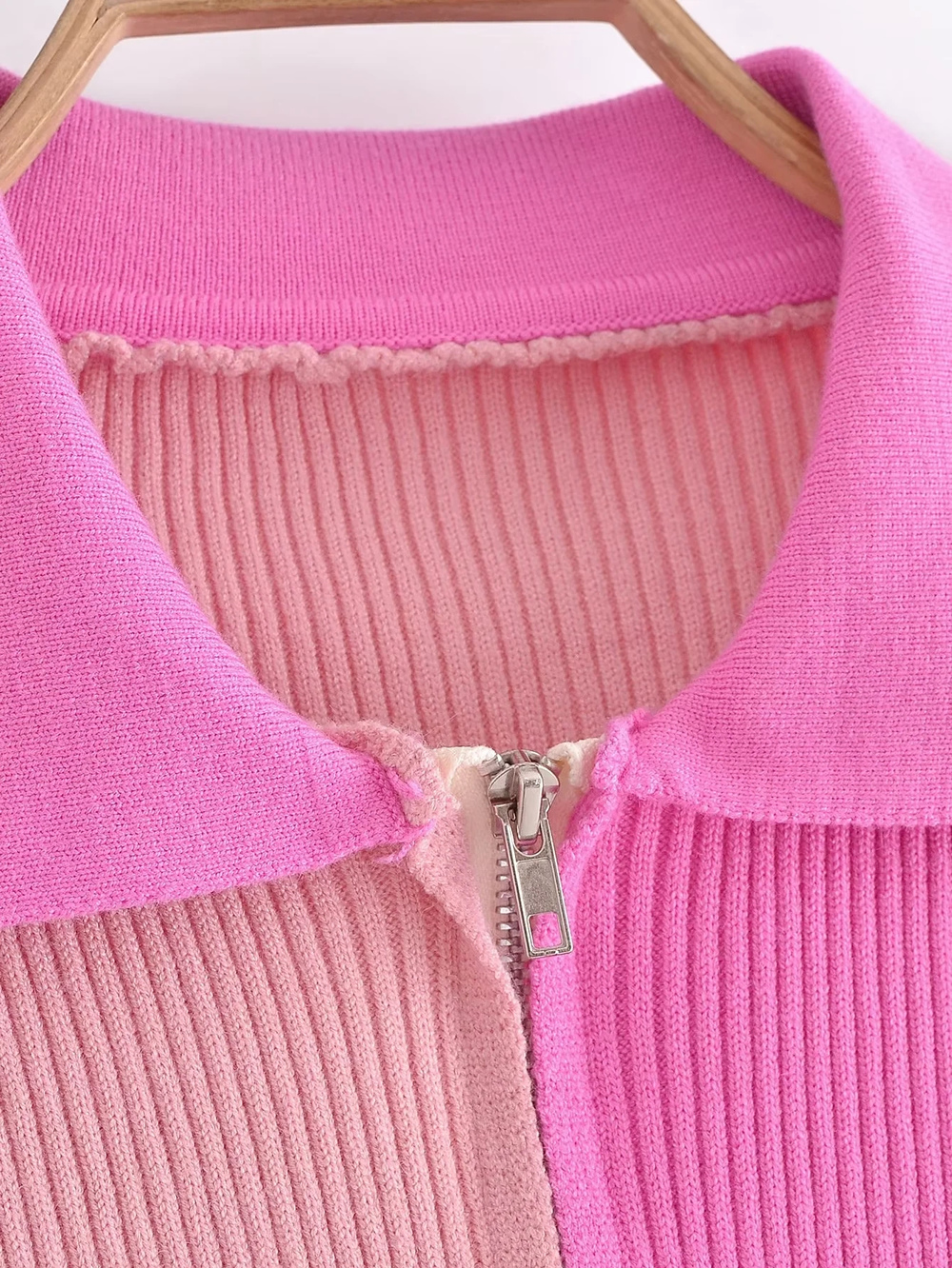 Fashion Pink Color Block Cardigan,Sweater