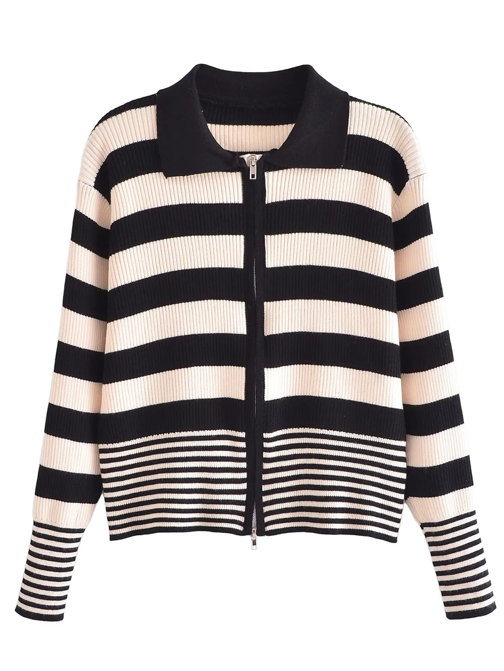 Fashion Black And White Black And White Striped Cardigan,Sweater