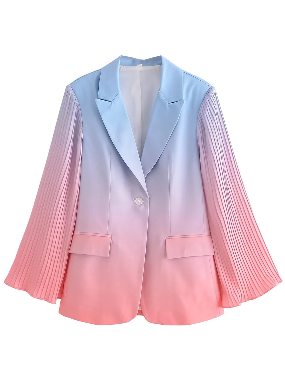 Fashion Color Gradient Pleated Pocket Blazer,Coat-Jacket