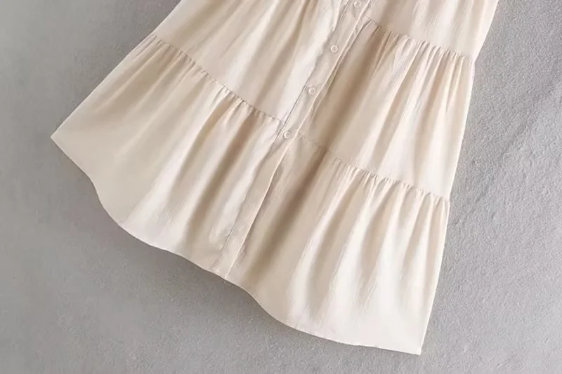 Fashion Apricot Sleeveless Lace-up Cardigan Sling Cake Dress,Mini & Short Dresses