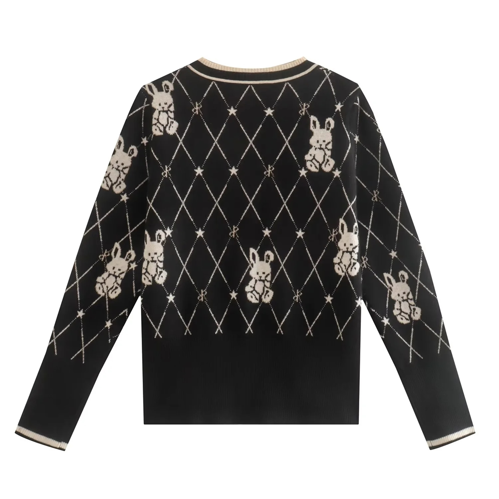 Fashion Black Contrast Animal Jacquard Corespun Cardigan Jacket,Sweater