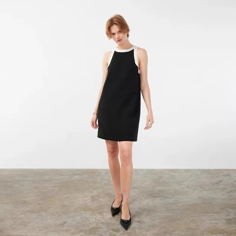 Fashion Black Black And White Contrast Sleeveless Knit Tank Top Dress,Mini & Short Dresses