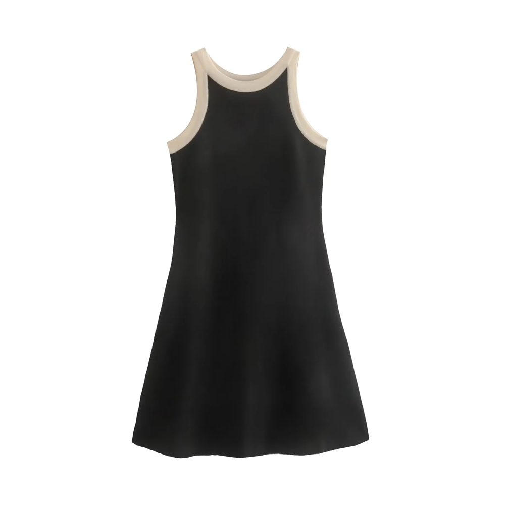 Fashion Black Black And White Contrast Sleeveless Knit Tank Top Dress,Mini & Short Dresses