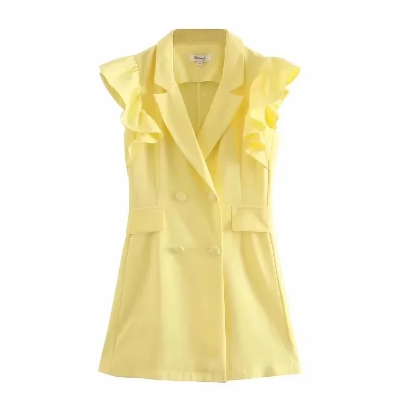 Fashion Yellow Fly Sleeve Suit Collar Dress,Long Dress