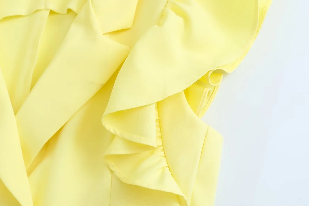 Fashion Yellow Fly Sleeve Suit Collar Dress,Long Dress