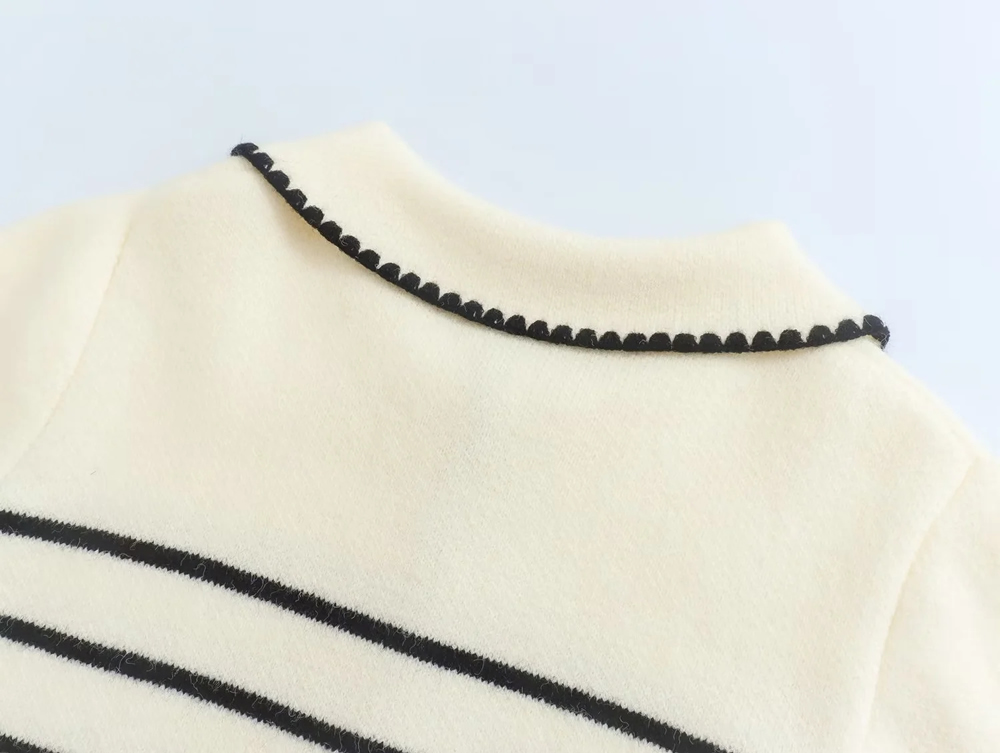 Fashion Black Striped Lapel Crochet Knit Sweater Jacket,Sweater