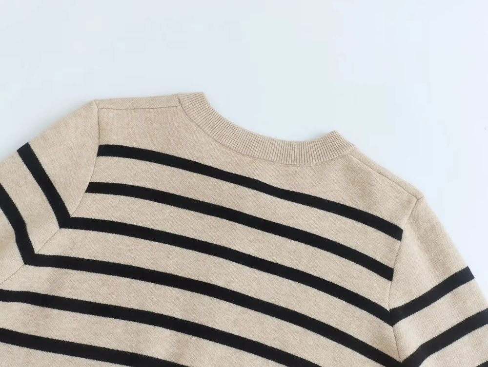 Fashion Grey Striped Crewneck Core Yarn Knit Sweater Cardigan,Sweater