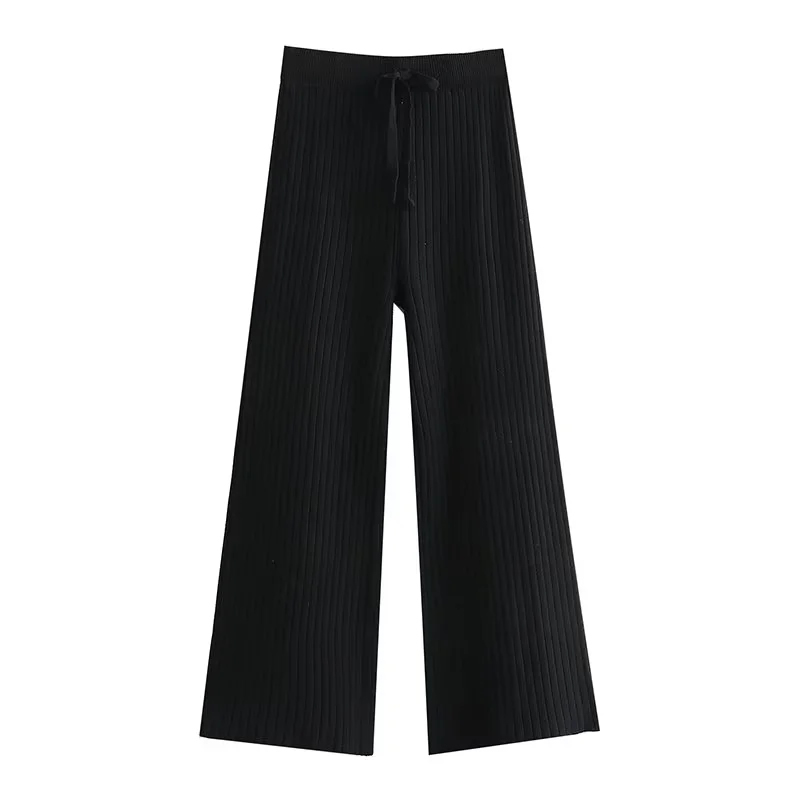 Fashion Black Acrylic Knit Straight Trousers,Pants