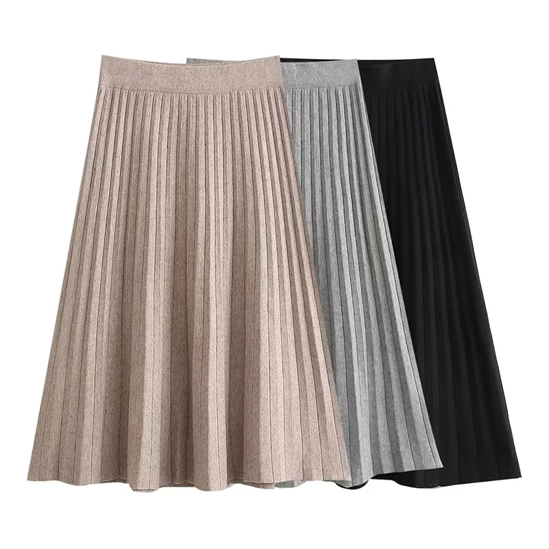 Fashion Black Acrylic Knit Swing Skirt,Skirts