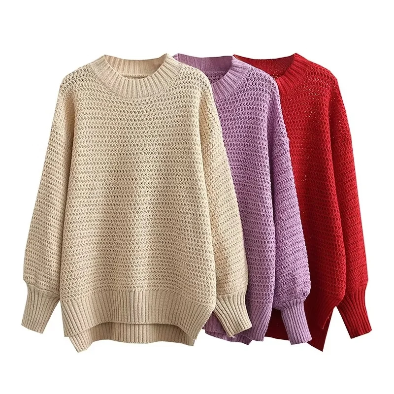 Fashion Red Acrylic Knit Crew Neck Sweater,Sweater