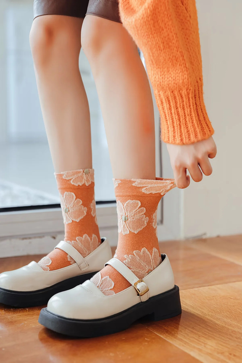 Fashion Orange Embossed Cotton Socks,Fashion Socks