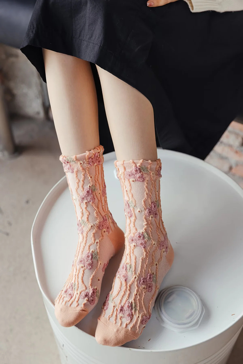 Fashion Pink Embossed Cotton Socks,Fashion Socks