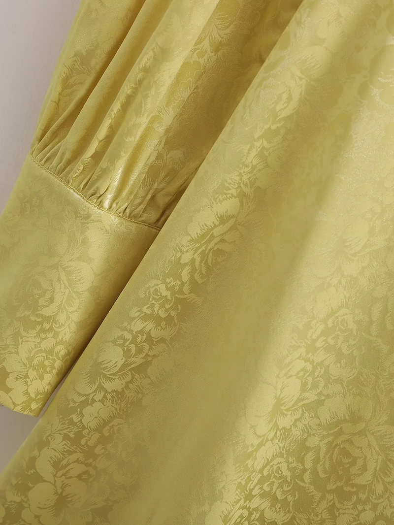 Fashion Yellow Satin Jacquard Lace-up Dress,Mini & Short Dresses