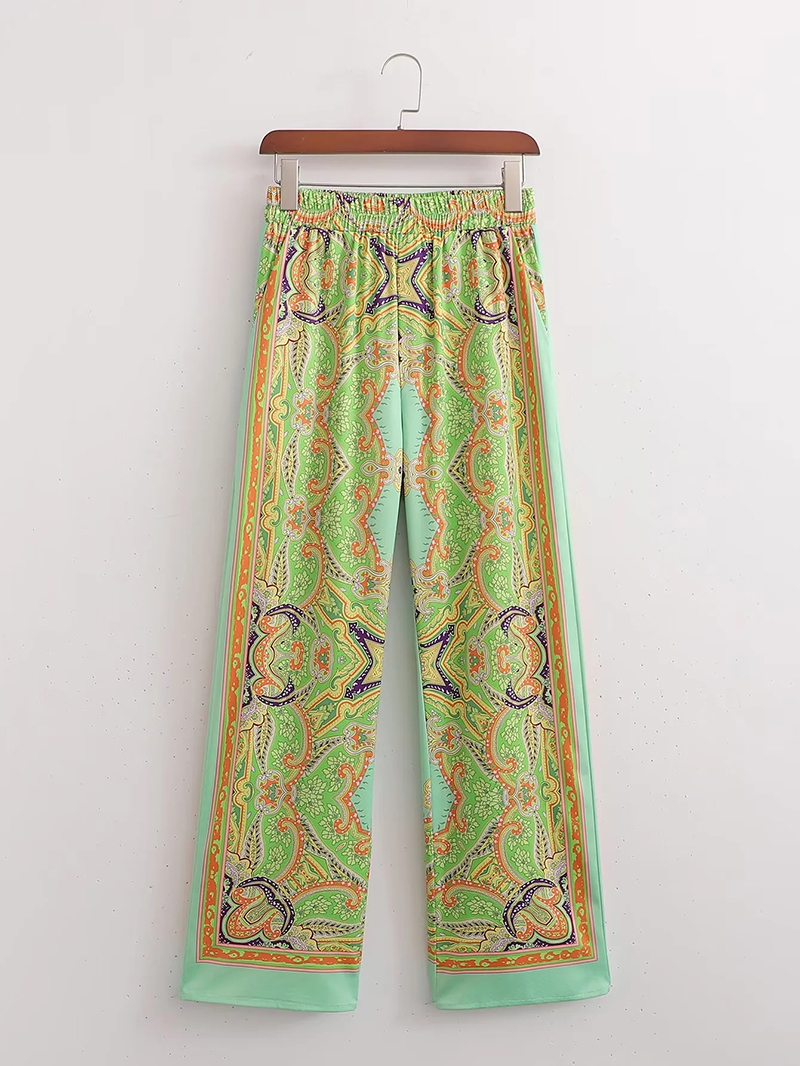Fashion Green Polyester Print Straight-leg Trousers,Pants