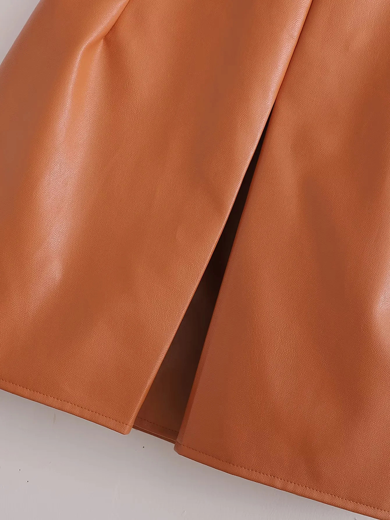 Fashion Orange Pu Micro Pleated Skirt,Skirts