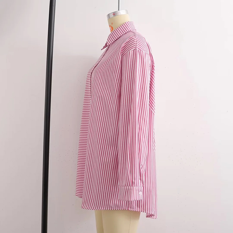 Fashion Pink Polyester Striped Button-up Shirt,Festival & Party Supplies