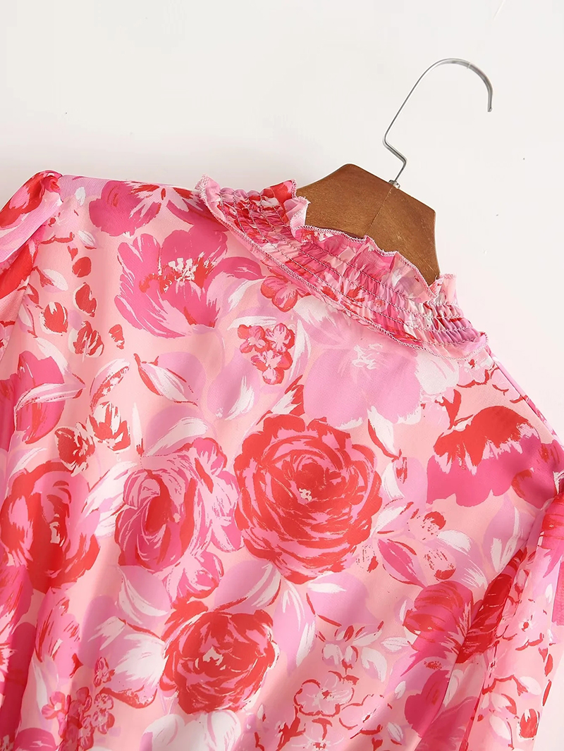 Fashion Pink Chiffon Tiered Print Dress,Long Dress