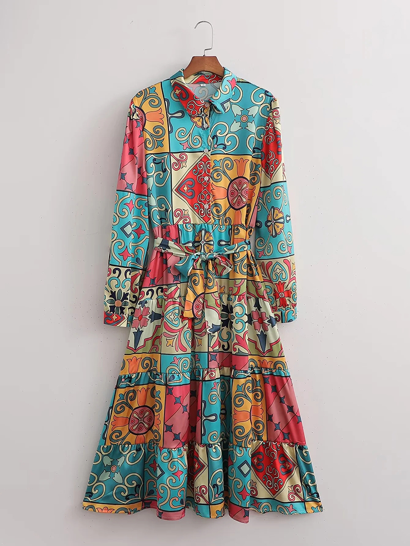Fashion Suit Polyester Print Lace-up Dress,Long Dress