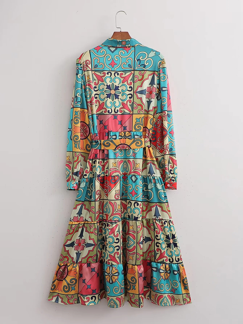 Fashion Suit Polyester Print Lace-up Dress,Long Dress