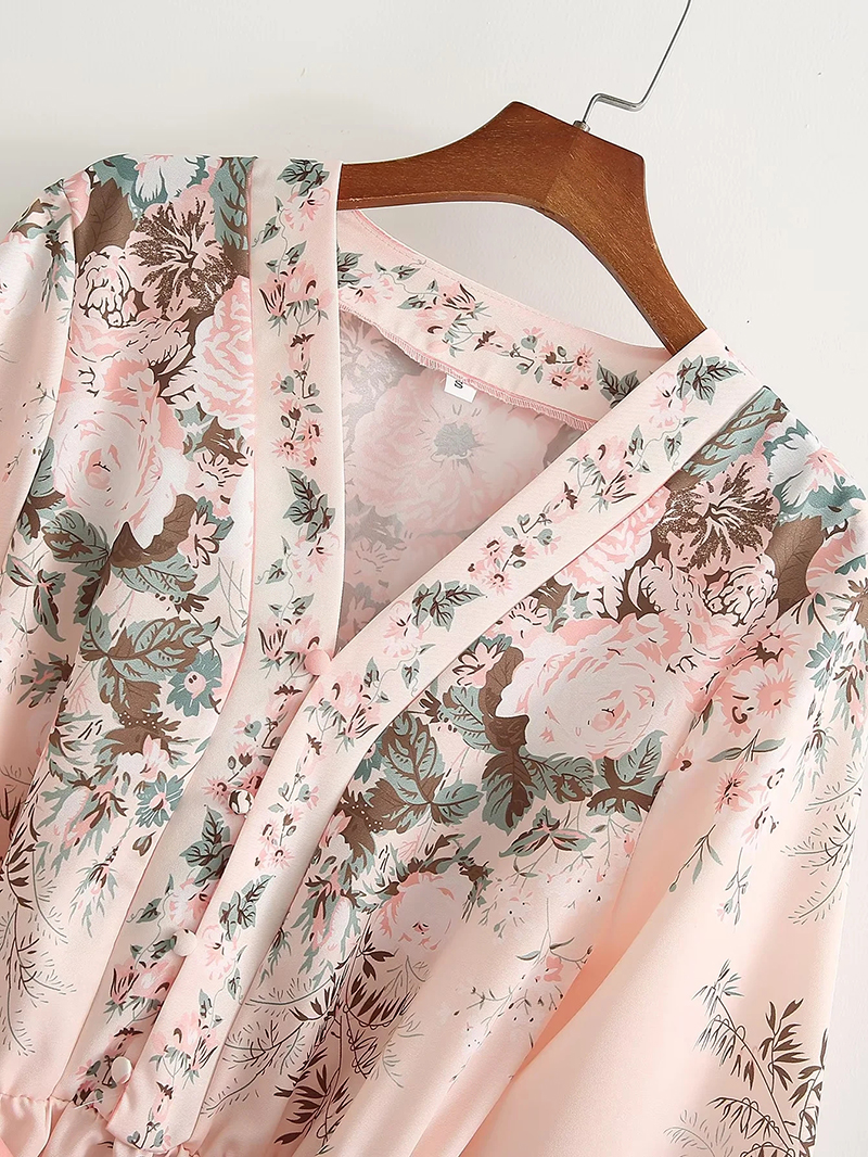 Fashion Pink Polyester Print Button-up Dress,Mini & Short Dresses