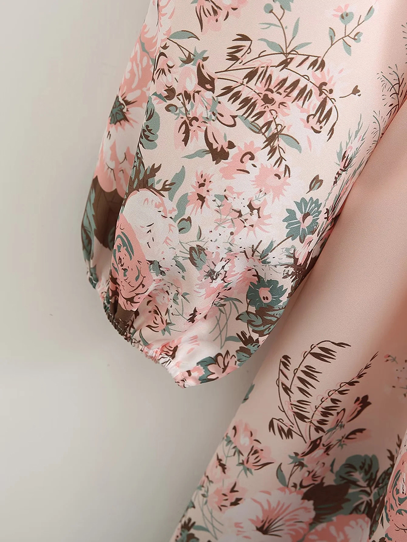 Fashion Pink Polyester Print Button-up Dress,Mini & Short Dresses