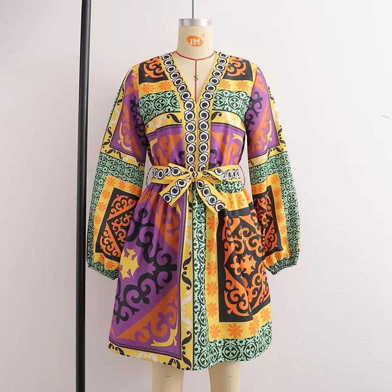 Fashion Suit Polyester Print Lace-up Dress,Mini & Short Dresses