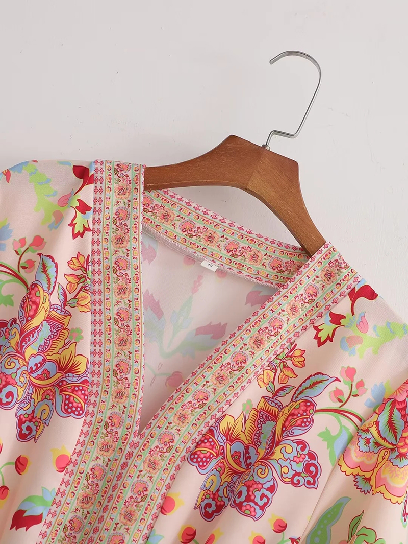 Fashion Pink Polyester Print Lace-up Dress,Mini & Short Dresses