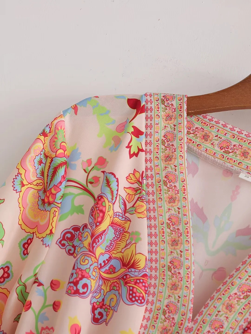 Fashion Pink Polyester Print Lace-up Dress,Mini & Short Dresses