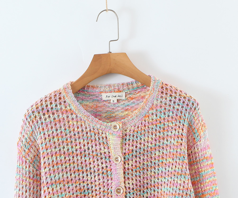 Fashion Color Tie-dye Button Knit Cardigan,Coat-Jacket